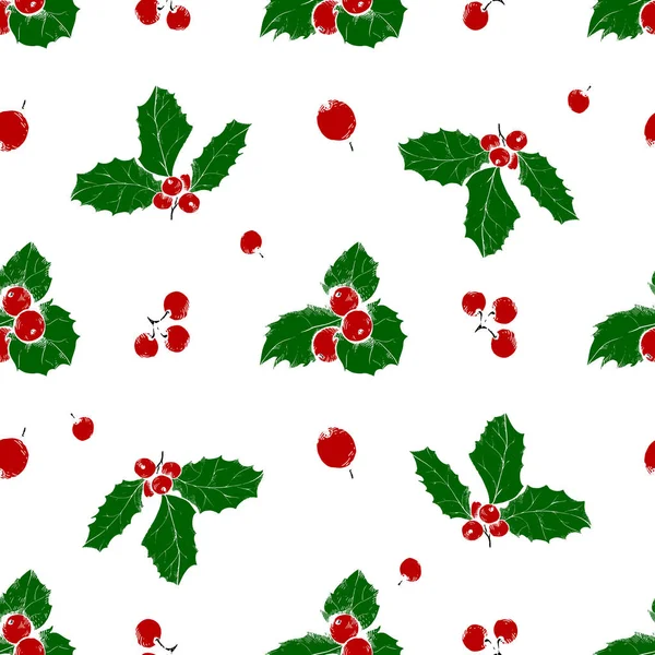 Seamless pattern with holly berries — Stock Vector