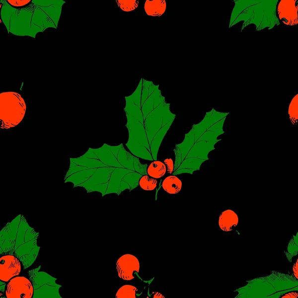 Бесшовный рисунок с ягодами падуба — стоковый вектор