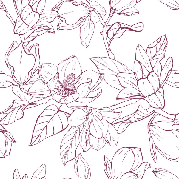 Magnolia patrón de costuras vector ramo — Archivo Imágenes Vectoriales