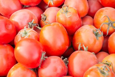 Kırmızı domatesleri karıştır tepside organik çiftlik, Tayland pazarı.