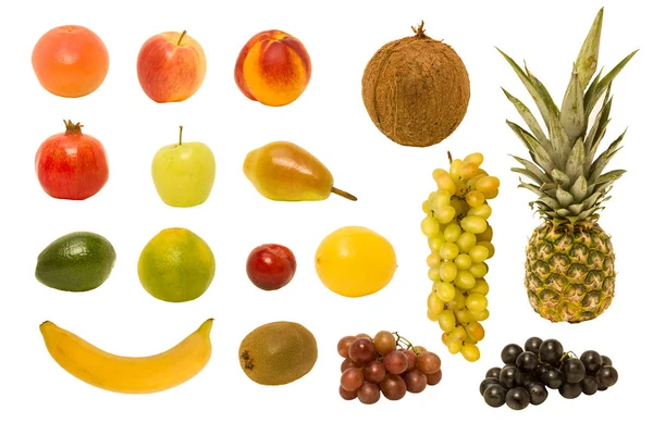 Ensemble de différents fruits savoureux lumineux isolés sur blanc — Photo