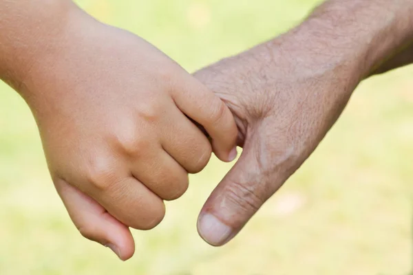 Vnuk drží za ruku s dědečkem — Stock fotografie
