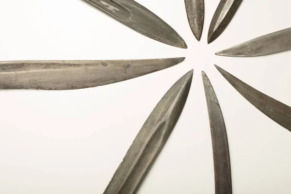 Close up  of old knife blades and swords