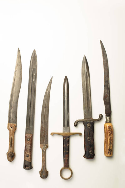 Collection of different vintage knives and daggers