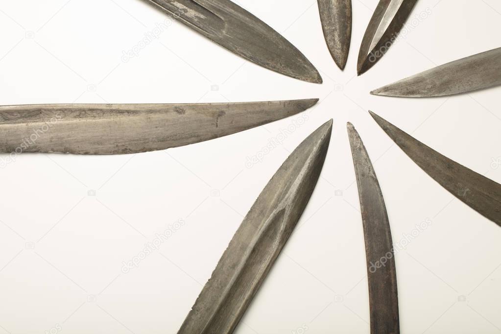 Close up  of old knife blades and swords