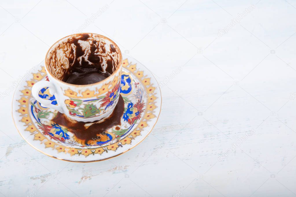 A cup of Turkish coffee, traditionally using for fortune telling