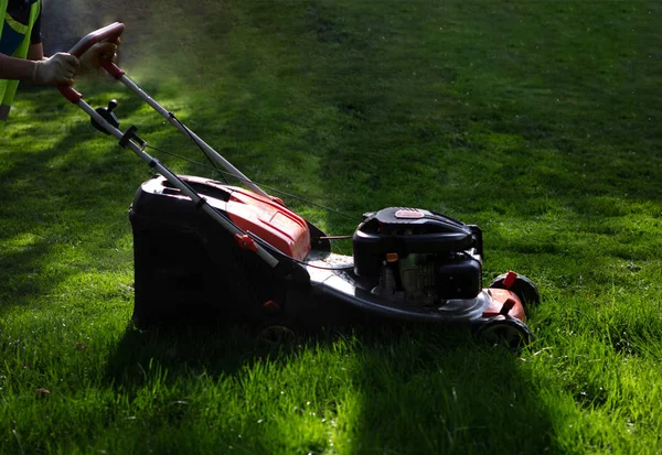 Cortando la hierba durante un día soleado — Foto de Stock