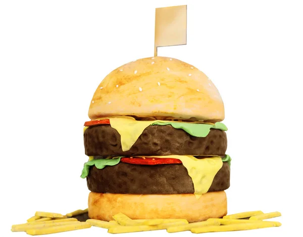 Порожній Прапор Пластикової Харчової Моделі Гамбургер Картоплею Фрі Ізольований Білому — стокове фото
