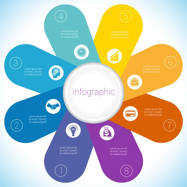 Kamilla infographic sablon színes szirmok nyolc pozíciók. — Stock Vector