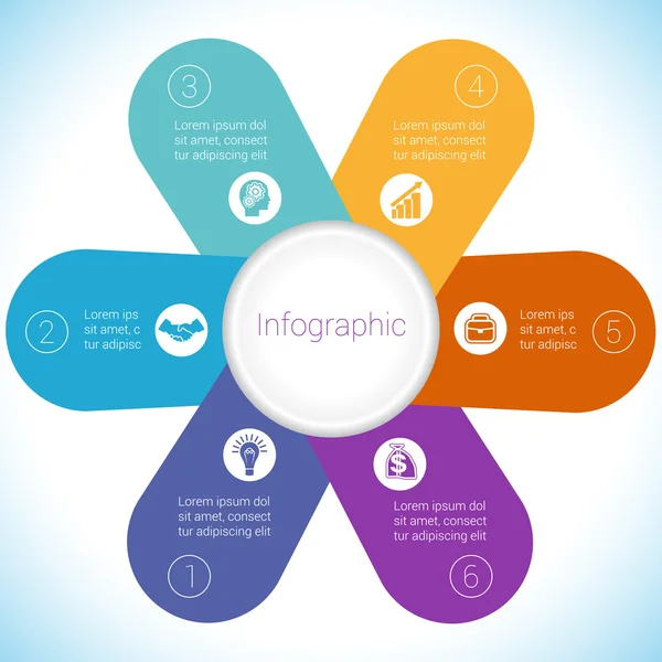 Modèle infographique camomille pétales colorés six positions . — Image vectorielle