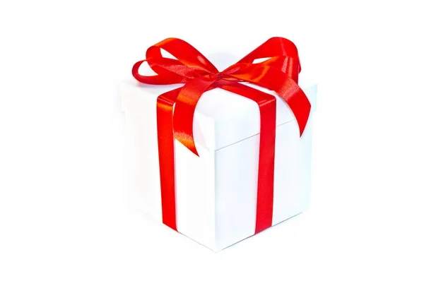 Closed Gift Box with Red Ribbon and Red Bow — Stock Photo, Image