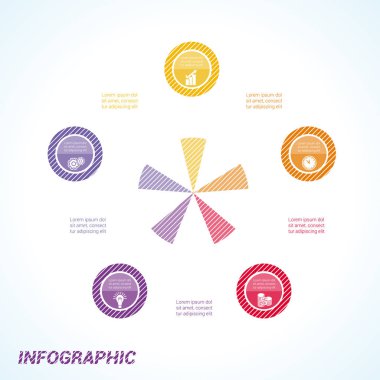 Renkli çizgili daire şablon infographics beş pozisyonlar