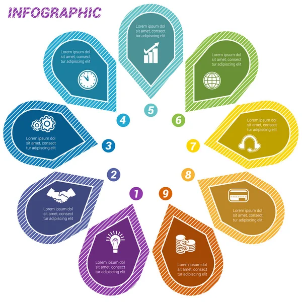 Infopoints in Kreis neun angeordnet — Stockvektor