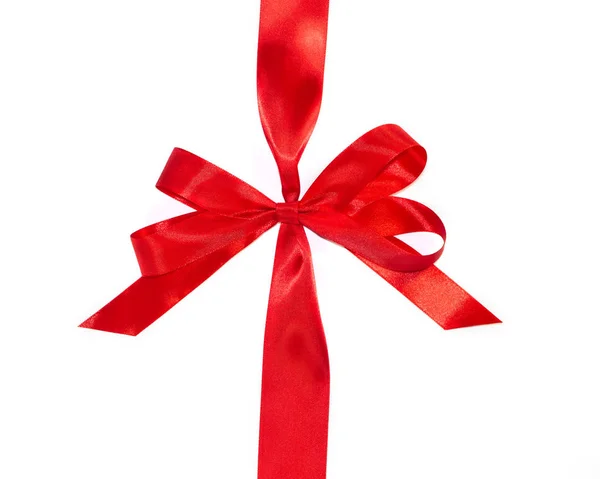 Red vertical gift ribbons and luxurious bow — Stock Photo, Image