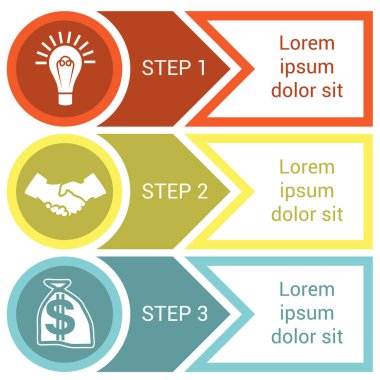 Infographic daireler, oklar ve satırlarından, 3 pozisyonlar için 
