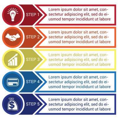 Infographic daireler, oklar ve 5 pozisyon için satırları 