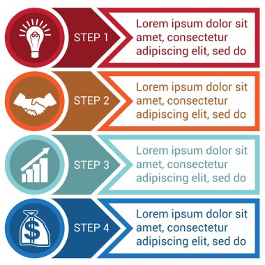 Infographic daireler, oklar ve satırlarından, 4 pozisyonlar için 