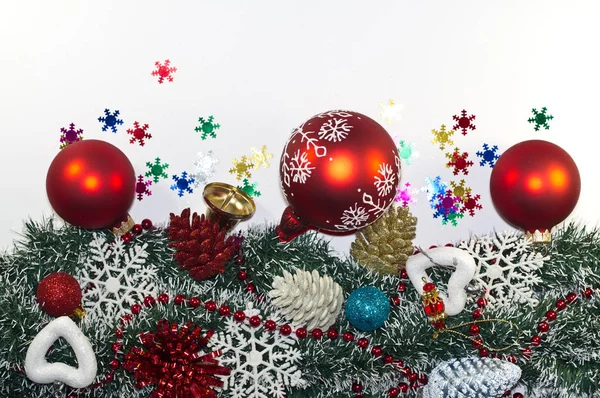 Christmas Decoration, garland fir tree,  baubles, snowflake — Stock Photo, Image