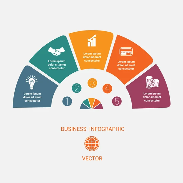 Půlkruh šablony infografika 5 pozic — Stockový vektor