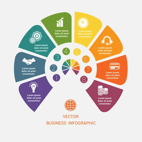 Halbkreis-Vorlage Infografik 8 Positionen — Stockvektor