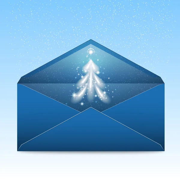Neujahr blauer Umschlag mit Sternen und Schneesturm — Stockvektor