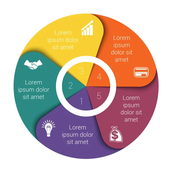 Cirkeldiagram diagram vijf posities — Stockvector