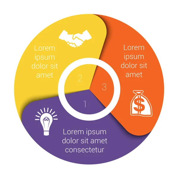 Cirkeldiagram diagram drie posities — Stockvector