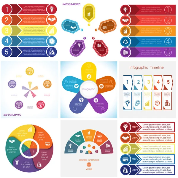 Collecties Infographics elementen. Sjabloon 5 posities. — Stockvector