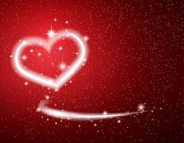 Wit hart, ster, sneeuw op rode achtergrond Valentine — Stockvector