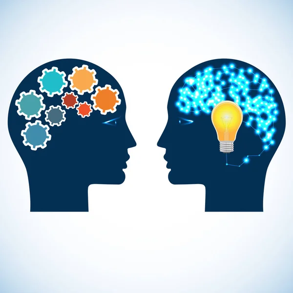 İki kişi, ampul ve soyut beyin başkanları