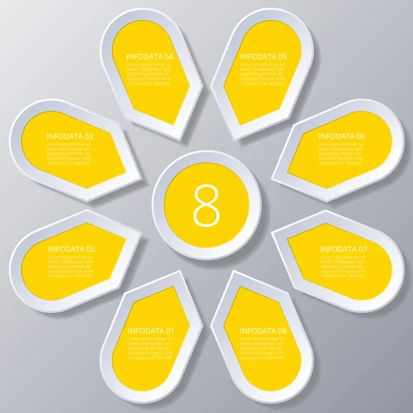 Infografica gialla Punti disposti in cerchio solare con 8 gradini . — Vettoriale Stock