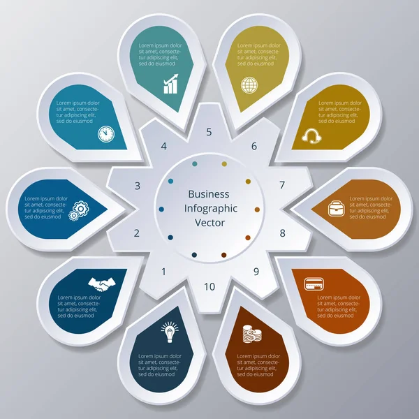 Infografía diez puntos dispuestos en engranaje circular — Vector de stock