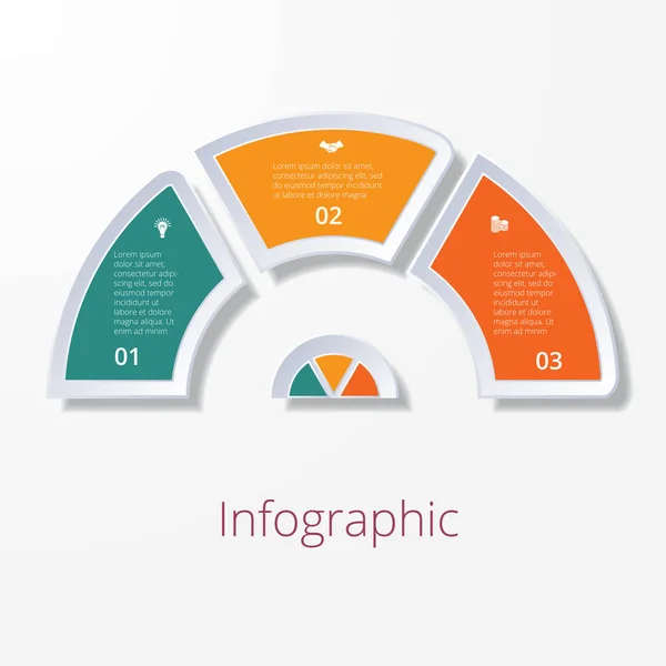 Semicircle diagram with three multicolored elements — Stock Vector