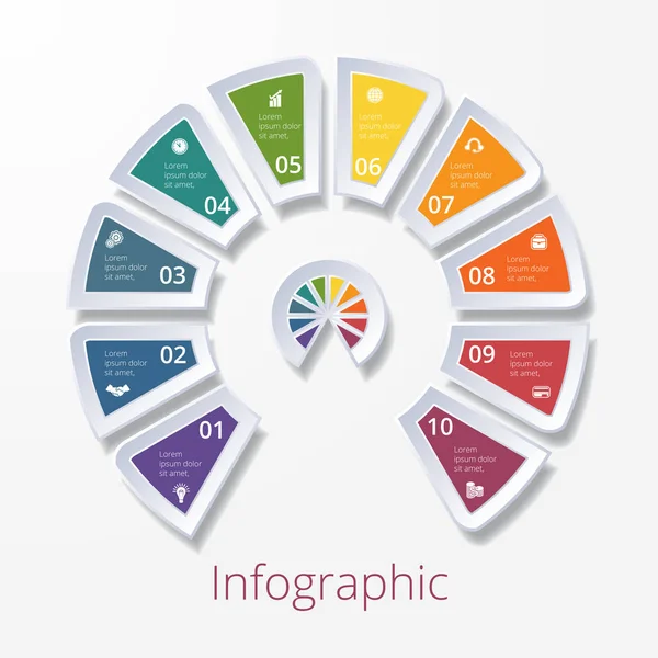 Semicircle diagram with ten multicolored elements — Stock Vector