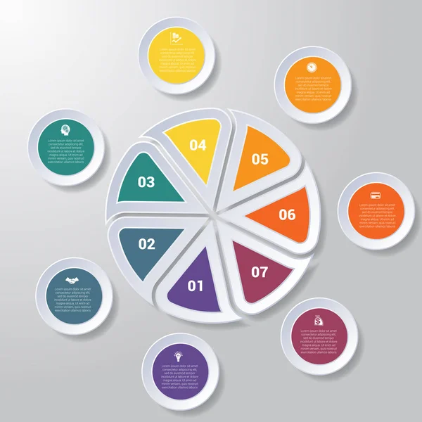 Tortendiagramm oder Flächendiagramm Infografik sieben Position — Stockvektor