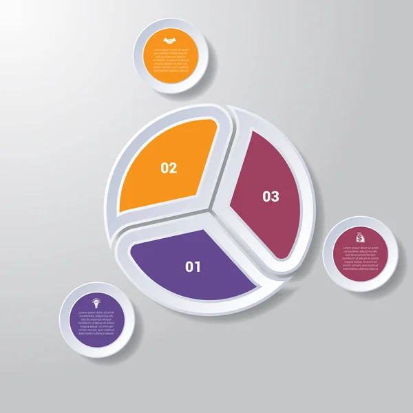 Wykres kołowy lub obszaru wykresu diagram infografiki trzech pozycji — Wektor stockowy