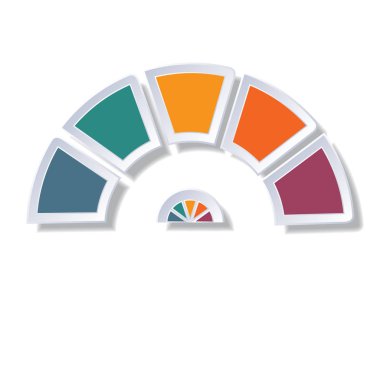 Yarım daire diyagram 5 çok renkli elemanları ile