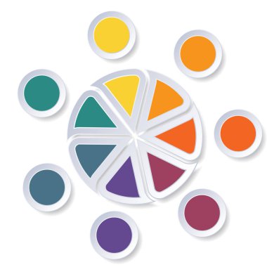 Şablon infographics pasta grafiği veya 7 pozisyonlar için alan grafiği.