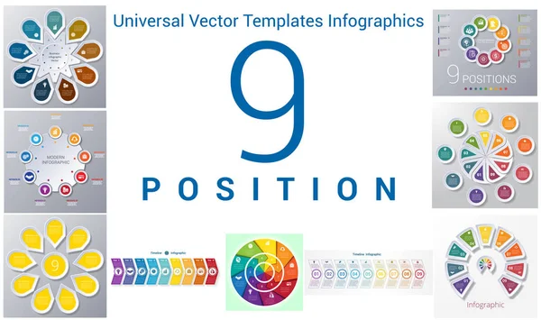 Plantillas universales set infografías 9 posiciones — Vector de stock