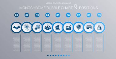Tek renkli mavi balonlar Infographics grafik 9 adımlar için