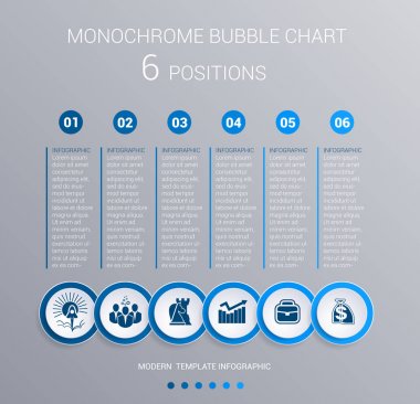 Tek renkli mavi balonlar Infographics grafik için 6 adım