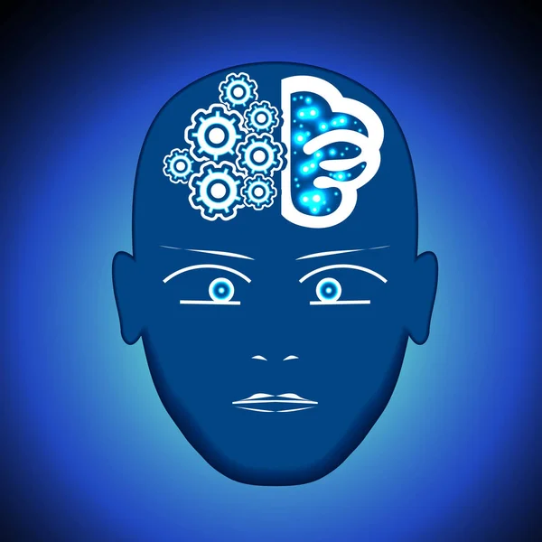 Hlava, mozek, ozubená kola, proces myšlení člověka. — Stockový vektor