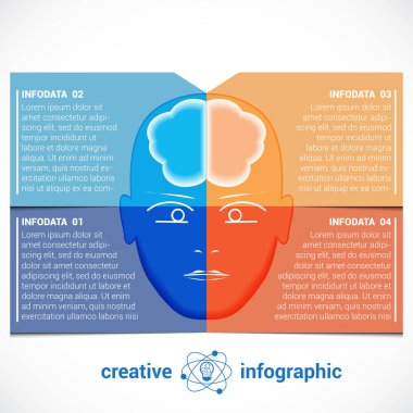  Infographic şablonuyla soyut kafa, beyin, metin için yer 