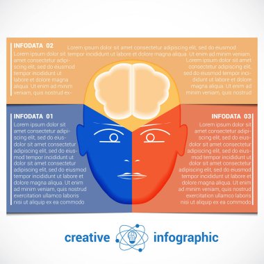 Infographic şablonuyla soyut kafa, beyin, metin 3 için yer