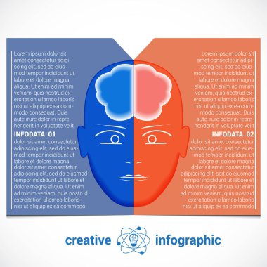 Infographic şablonuyla soyut kafa, beyin, metin 2 için yer