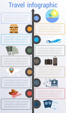 Infographic seyahat. Şablon 9 pozisyonlar. Vektör çizim.