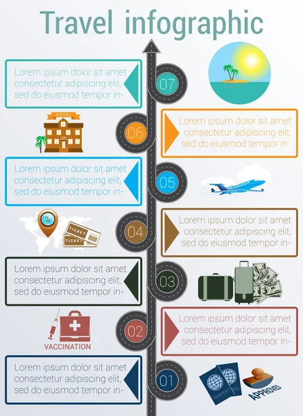 Infographic seyahat. Şablon 7 pozisyonlar. Vektör çizim. — Stok Vektör