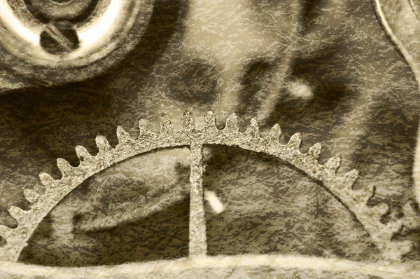 Ancienne texture grunge des engrenages en acier. Macro. Sepia — Photo