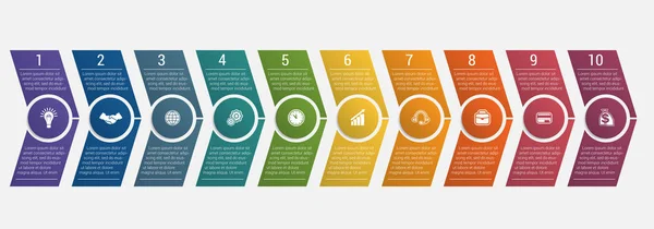 Línea de tiempo flechas diez posiciones — Archivo Imágenes Vectoriales