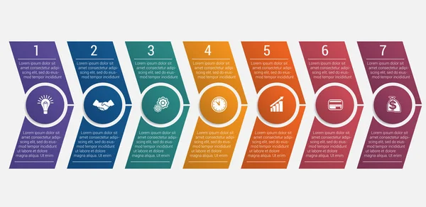 Línea de tiempo flechas siete posiciones — Archivo Imágenes Vectoriales